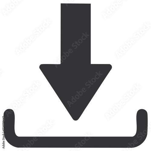 Dark Gray Arrow Icon Points Down Towards Upload Tray Representing Download Functionality