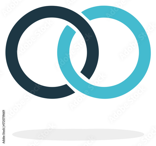 Interlocked Circles Symbol Blue Teal, Rings Connected, Abstract Shapes, Infinity Loop Design