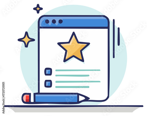 Online form review concept illustration with star rating system