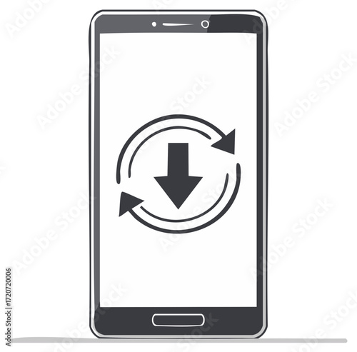 Smartphone with Circular Arrows and Downward Arrow for Downloading and Updating