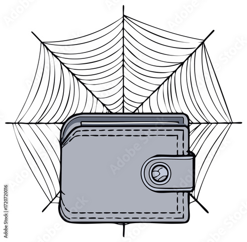 Wallet trapped in a spider web symbolising financial woes