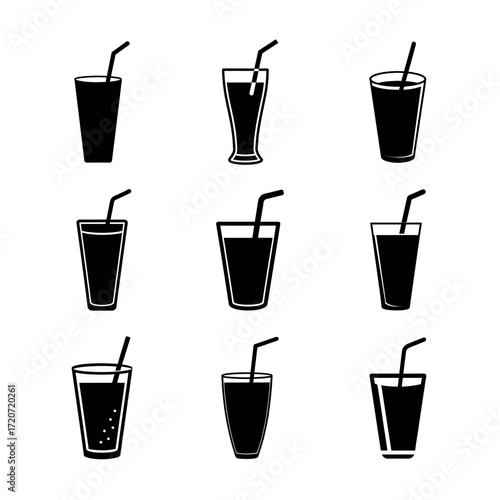 Drink Glass Vector Icons – Beverage, Juice, and Refreshment Set