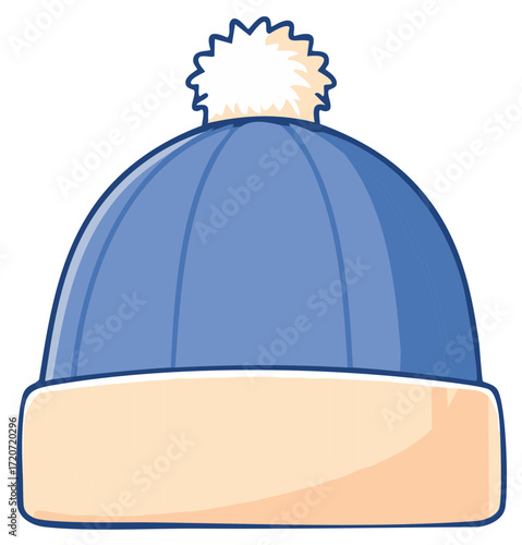 Light Blue Cartoon Winter Beanie with Pom Pom Stylish Warm Headwear Illustration