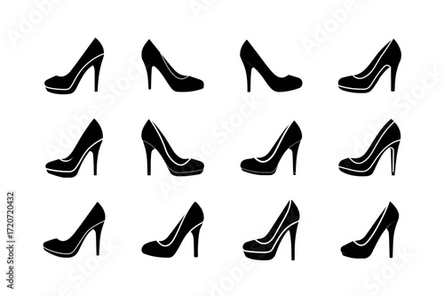 High Heel Shoes Vector Icons – Fashion, Footwear, and Style Silhouettes