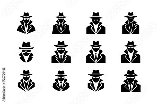 Detective and Spy Vector Icons – Secret Agent, Hacker, and Security Symbols