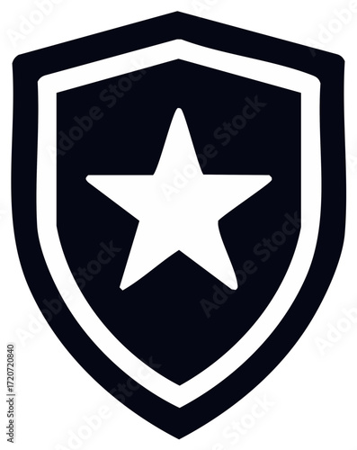 Black shield emblem with a white star inside a white border