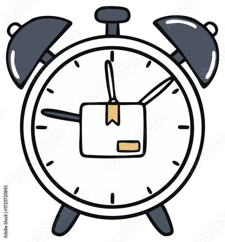Alarm Clock with Package on Face Indicating Shipping Delivery Time