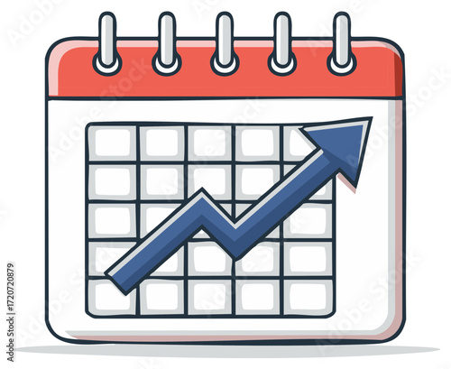 Calendar with upward arrow represents business growth and financial success schedule date planning reminder appointment event icon