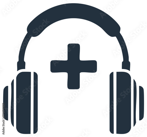 Headphones and Plus Sign Icon Minimalist Symbol for Audio Enhancement