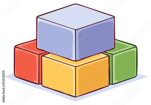 Playful stack of vibrant geometric blocks demonstrating stability and colorful design