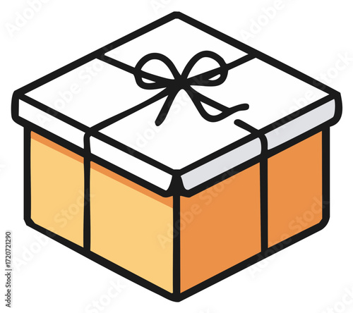 Stylized isometric gift box with ribbon and bow illustration