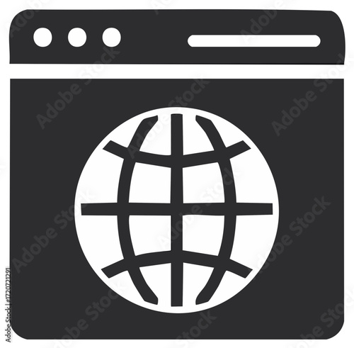 Web browser window with globe icon indicating worldwide web access and online technology