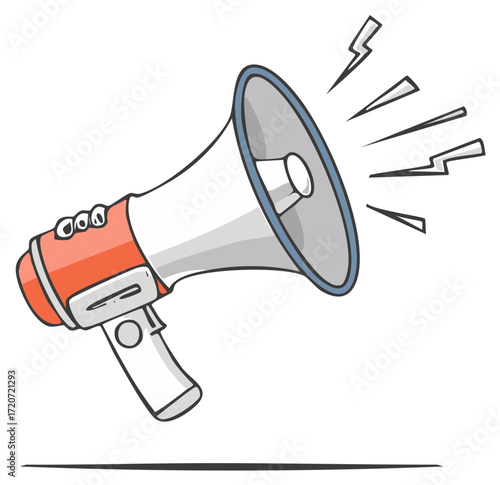 Loudspeaker Making Sound Waves. Orange White Megaphone Announcement Icon