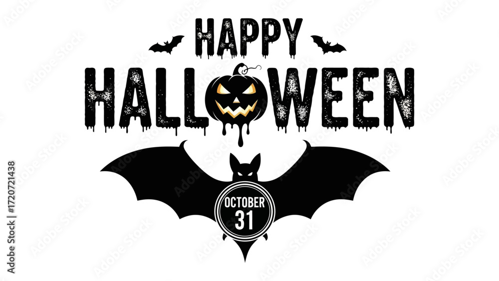 Fototapeta premium Spooktacular Halloween Design: A chilling Halloween design featuring a jack-o'-lantern, bats, and the date October 31st, perfect for evoking the spooky and festive spirit of the holiday.