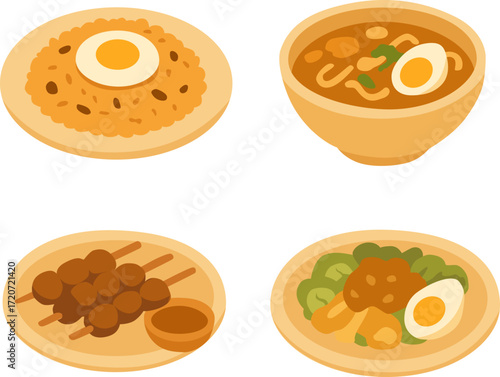 set of indonesian food in vector