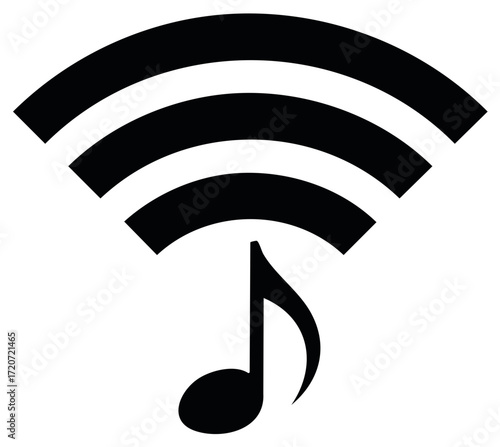 Music Streaming Icon with Waves and Eighth Note for Wireless Audio