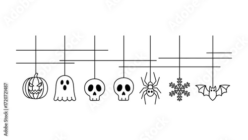 Spooky Season Icons: A collection of Halloween-themed icons, including a carved pumpkin, a ghostly apparition, a skull, and a spider, all rendered in a clean.