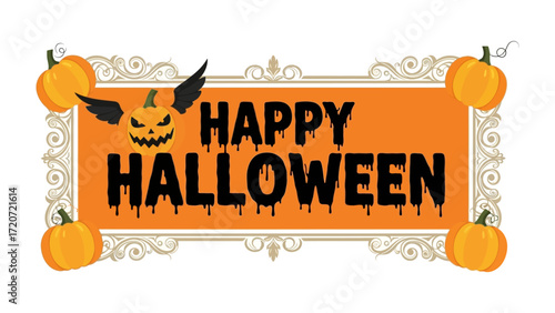 Spooky Halloween Banner: A festive Halloween banner, showcasing carved pumpkin and a haunted Halloween concept, designed to add a touch of frightful fun to any Halloween celebration.