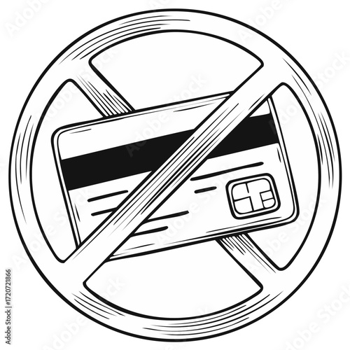 Prohibition Sign with Credit Card Symbolizing No Debit Card Usage and Restriction