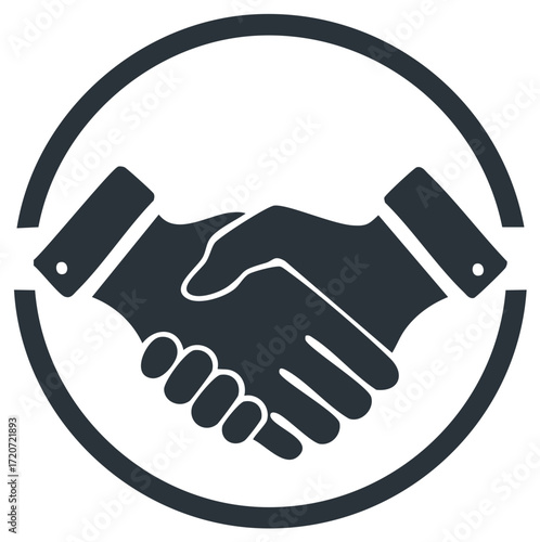 Handshake Symbol in Circle Shows Agreement, Partnership, Contract, or Corporate Deal Making Handshake Business Connection