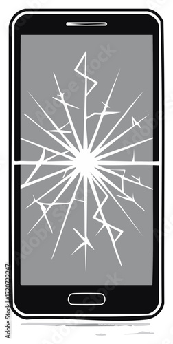 Mobile Device with a Cracked Display, Broken Cell Phone Screen, Damage and Repair