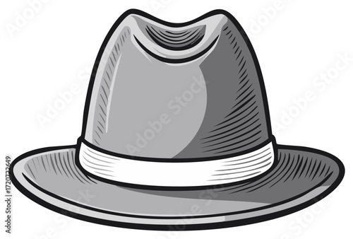 Iconic gray fedora hat with white band, classic vintage fashion accessory
