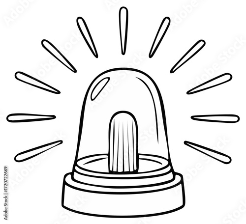 Black and white line art illustration of a flashing emergency siren warning light