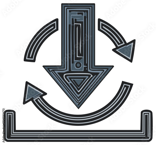 Stylish vector design showcasing data download, refresh or synchronization with arrow symbol and rounded recycle sign