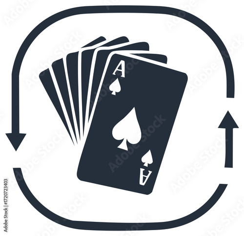 Playing cards cycle icon showing ace of spades for continuous gaming or replay symbol