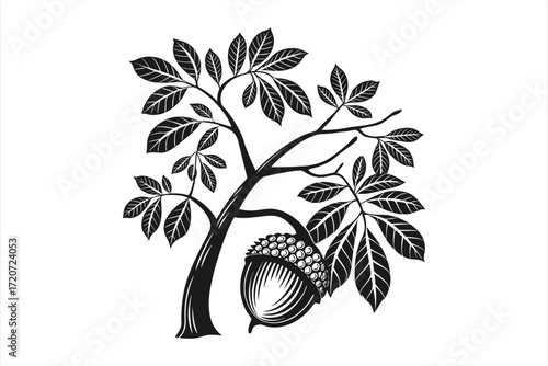 black walnut tree vector on  white  background