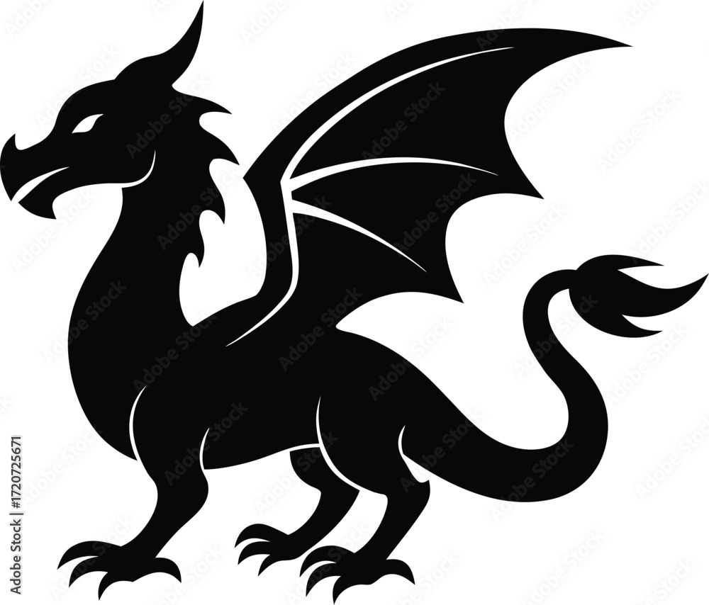 Fototapeta premium Dragon silhouette vector art illustration