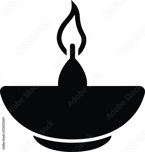 Diya oil lamp silhouette vector art illustration