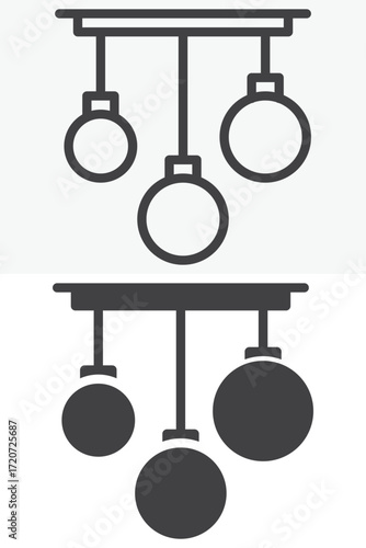 Pendant ceiling lamp vector icon set in outline and solid style