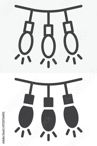 String lights decoration icon set in outline and solid style