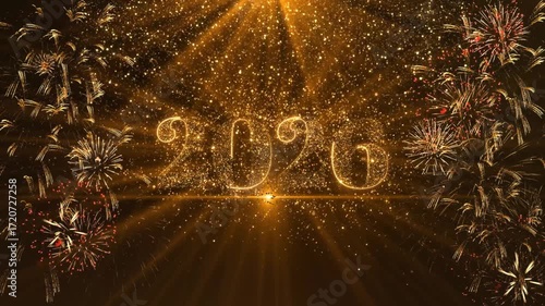 Happy new year 2026 gold background greetings gold shining line trails sparkling 4k 2026 Celebration Festive clock countdown, falling confetti light effects. Luxury festive holiday postcard invitation