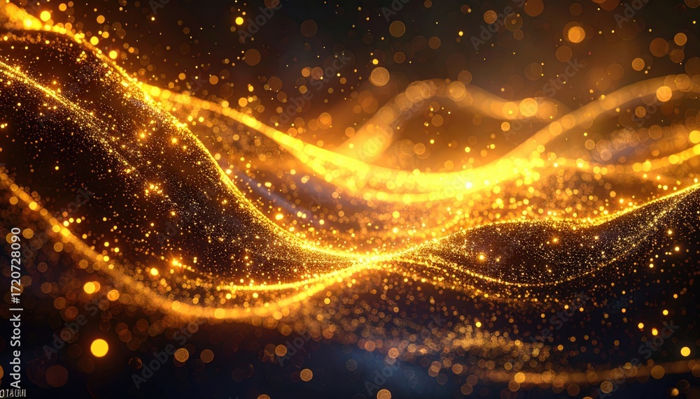 Obraz premium Abstract gold particles flowing in waves