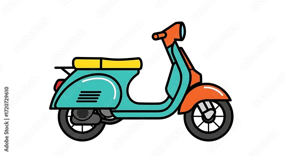 Fototapeta premium Vibrant vintage scooter in turquoise and orange, perfect for urban travel and retro style inspiration