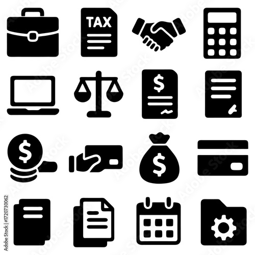 Business Icon Set: A collection of meticulously crafted icons, perfect for business-related projects, convey simplicity and clarity.