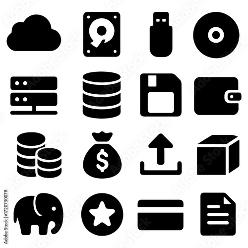 Cloud-Based Icons: An array of computer icons symbolizing diverse facets of modern technological concepts.
