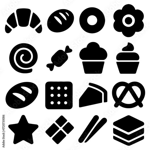 Assortment of Sweet Delights: A diverse array of baked goods, from classic pastries to delectable sweets, arranged as a cohesive and photorealistic design.