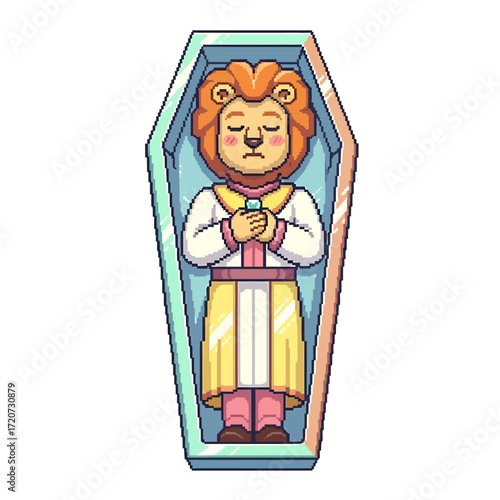 Lion in a Coffin Pixel Art of a Deceased King
