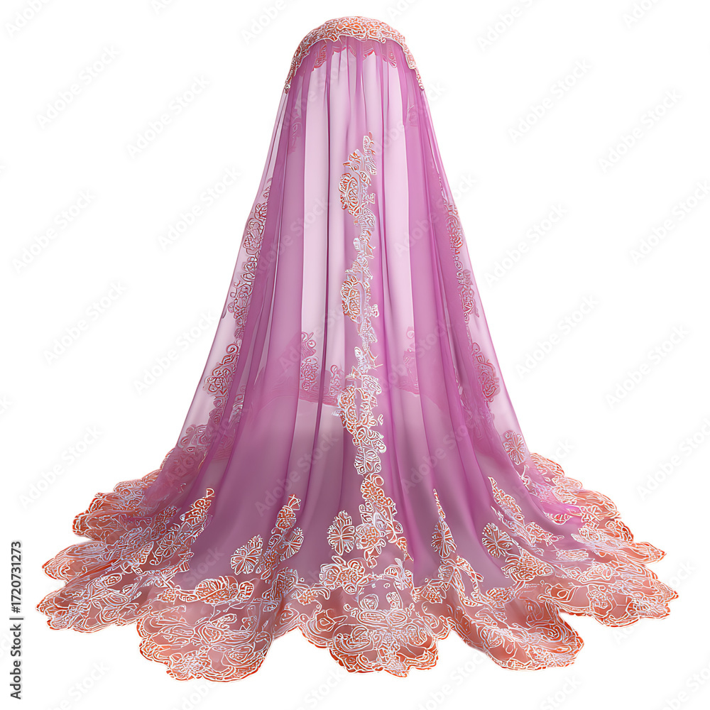 Obraz premium Elegant pink lace wedding veil isolated on transparent background