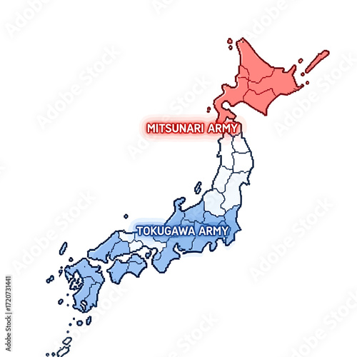 Japan Map Depicting the Tokugawa and Mitsunari Armies' Territories