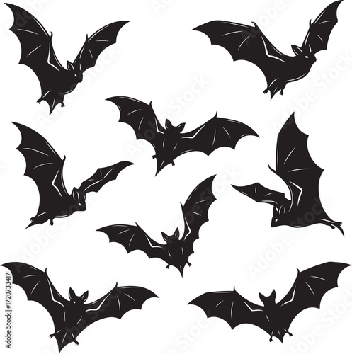 Midnight Silhouette: A bewitching collection of bat silhouettes takes flight, depicting the mystique of the nocturnal world, perfect for any occasion.