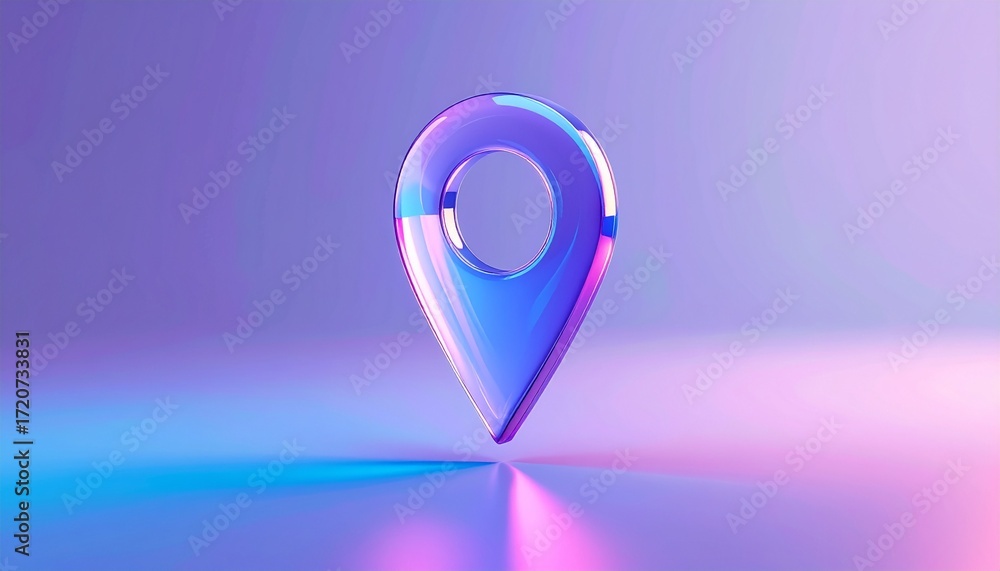 Fototapeta premium Futuristic GPS navigation marker with vibrant pink and blue lights