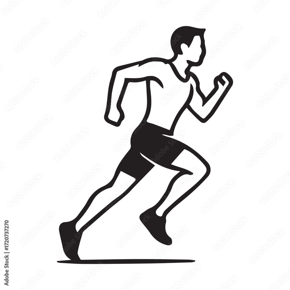Fototapeta premium Silhouette of a running man vector illustration, a black athlete in action