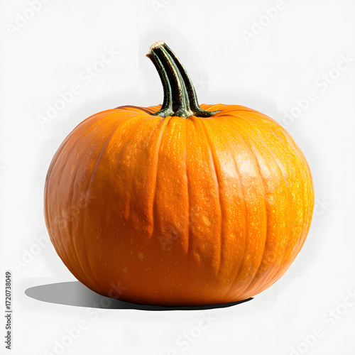 Wallpaper Mural Ripe orange pumpkin with textured skin and dark green stem on light background, symbol of fall harvest, halloween carving, and thanksgiving seasonal decor Torontodigital.ca