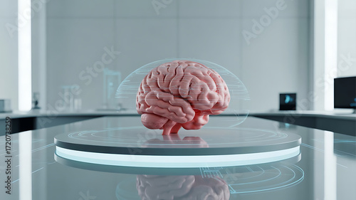 Futuristic Brain Scan on Illuminated Platform A Glimpse into Neurological Technology and Scientific Exploration