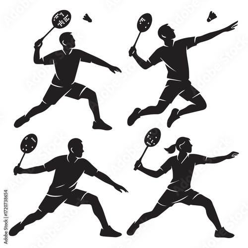 Woman and man badminton and tennis player running after the ball, a dynamic vector illustration capturing the spirit of competition