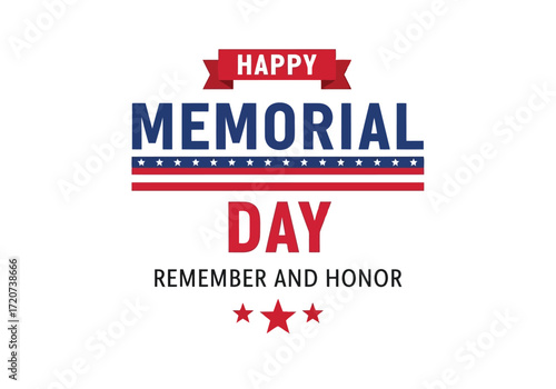 Vector illustration of happy memorial day text with stars and stripes